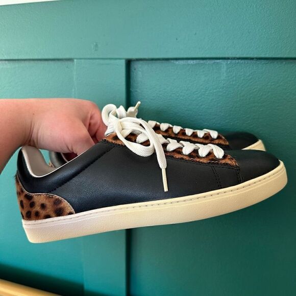 Stuart Weitzman Women’s Livvy Black And Leopard Low Top Lace Up Sneaker - Picture 2 of 16